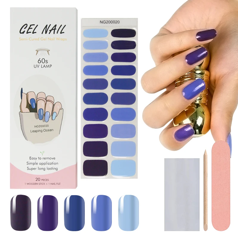 Huizi factory wholesale Korean gel nail wraps custom UV Lamp semi cured gel nail strips