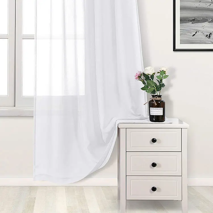 Customized white polyester knitted home silk print sheer curtain fabric