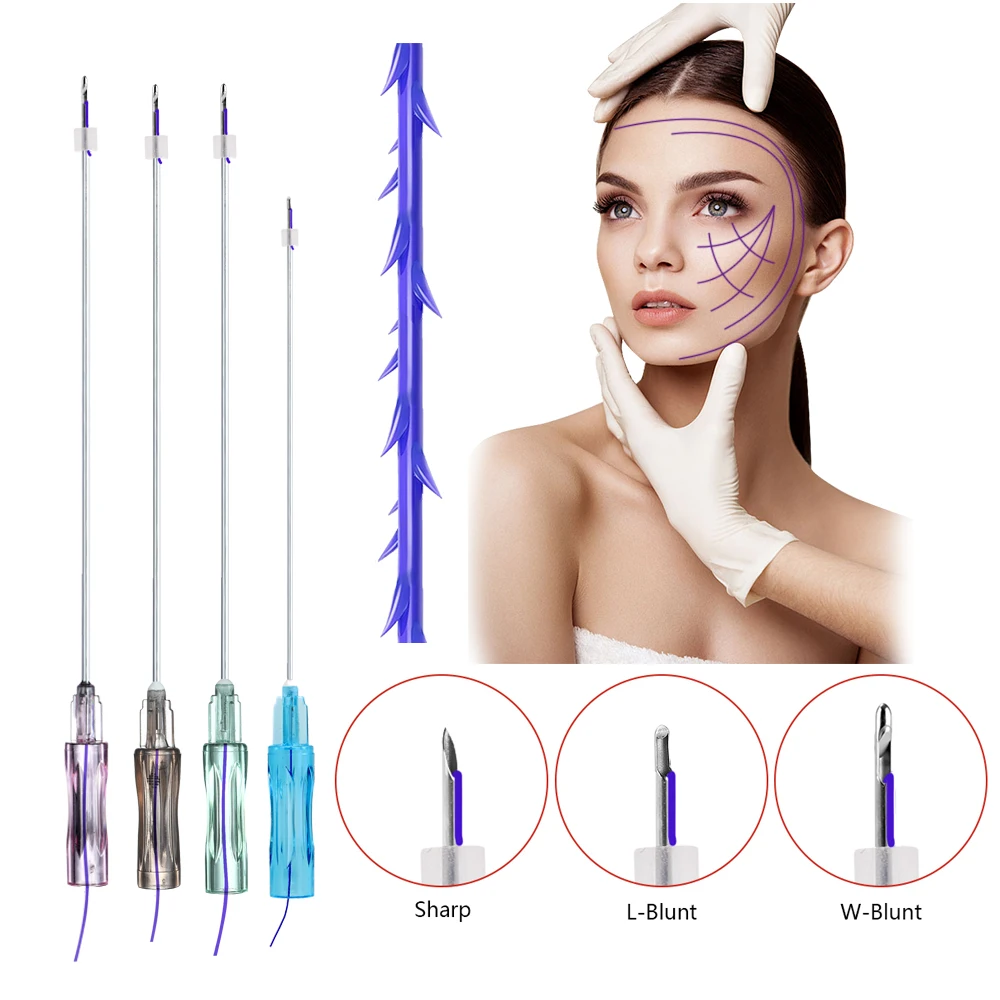 Ce Collagen Face Lift 18G 120mm Blunt w V Line Korea Pdo Thread Hilos Faden 6D Cog