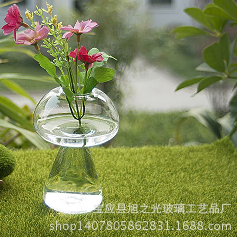 Wholesale mushroom shape hydroponic glass vase crafts hand blown flower arrangement