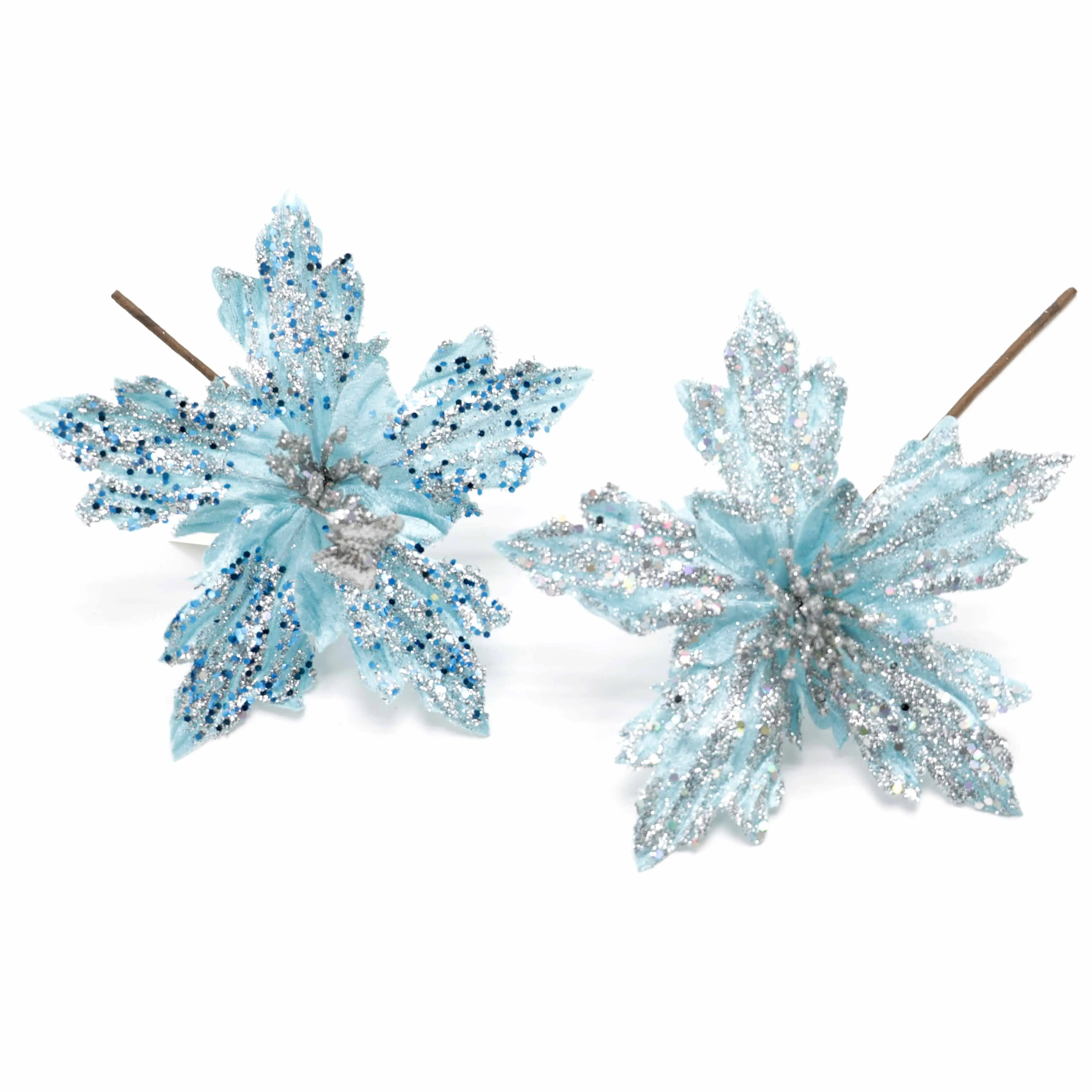 Glitter Flower Picks Colorful Sequins Decorated Wreath Garlands DIY Ornaments Christmas Tree Home Decor Turquoise Poinsettia