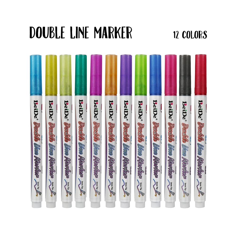 12 color waterproof double line mrker pens permanent drawing writing art pens outline marker pens