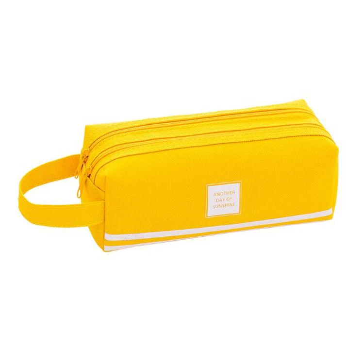 Large Capacity Canvas Shape Pencil Box Double Zippers Pen Bag Office School Stationery Bag Pencil Case with Compartments