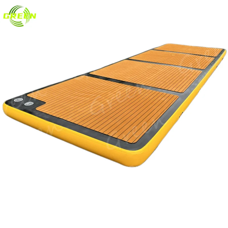 Green black big dock water floating deck 8 person inflatable floating island platform inflatable dock with ladder