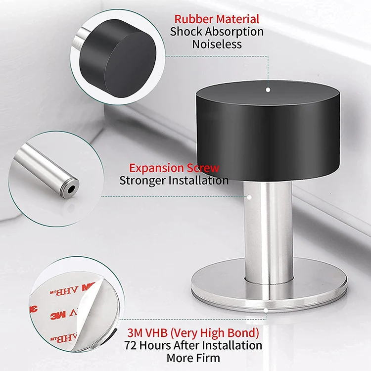 Hotel Bathroom Small Door Stop Stainless Steel Brushed Nickel with Rubber Head Wall Protector Glass Door Stoppers