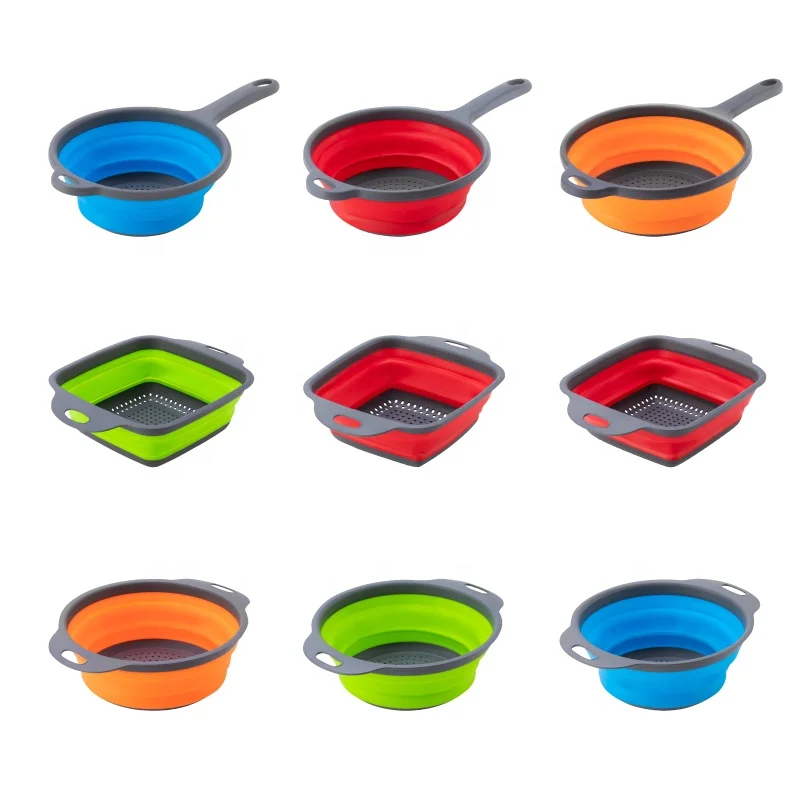 Wholesale  Folding Kitchen Strainer Collapsible Fruit And Vegetable Draining Storage Basket With Hanging Handle