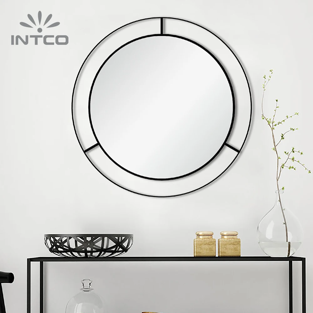 INTCO New Arrival Fashion Luxury Rustic Antique Living Room Makeup Wall Decorative Metal Round Framed Mirror