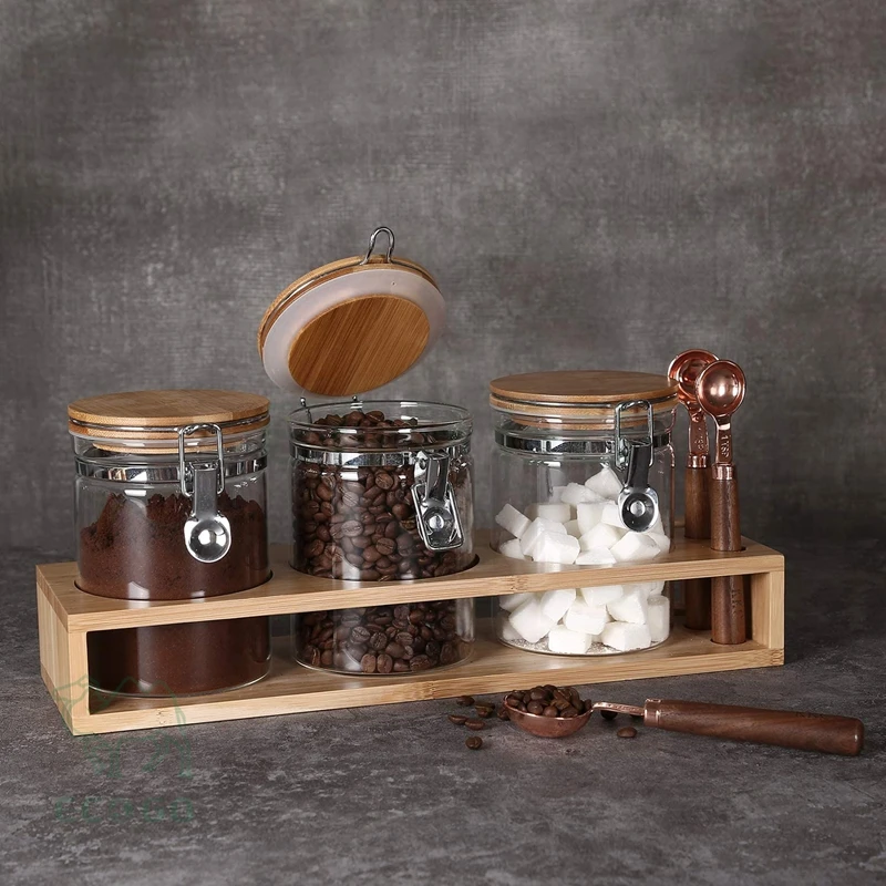 Borosilicate Glass Jars with Airtight Wood Lids, Glass Nut Storage Containers with Airtight Lid, Sealed Glass Jars
