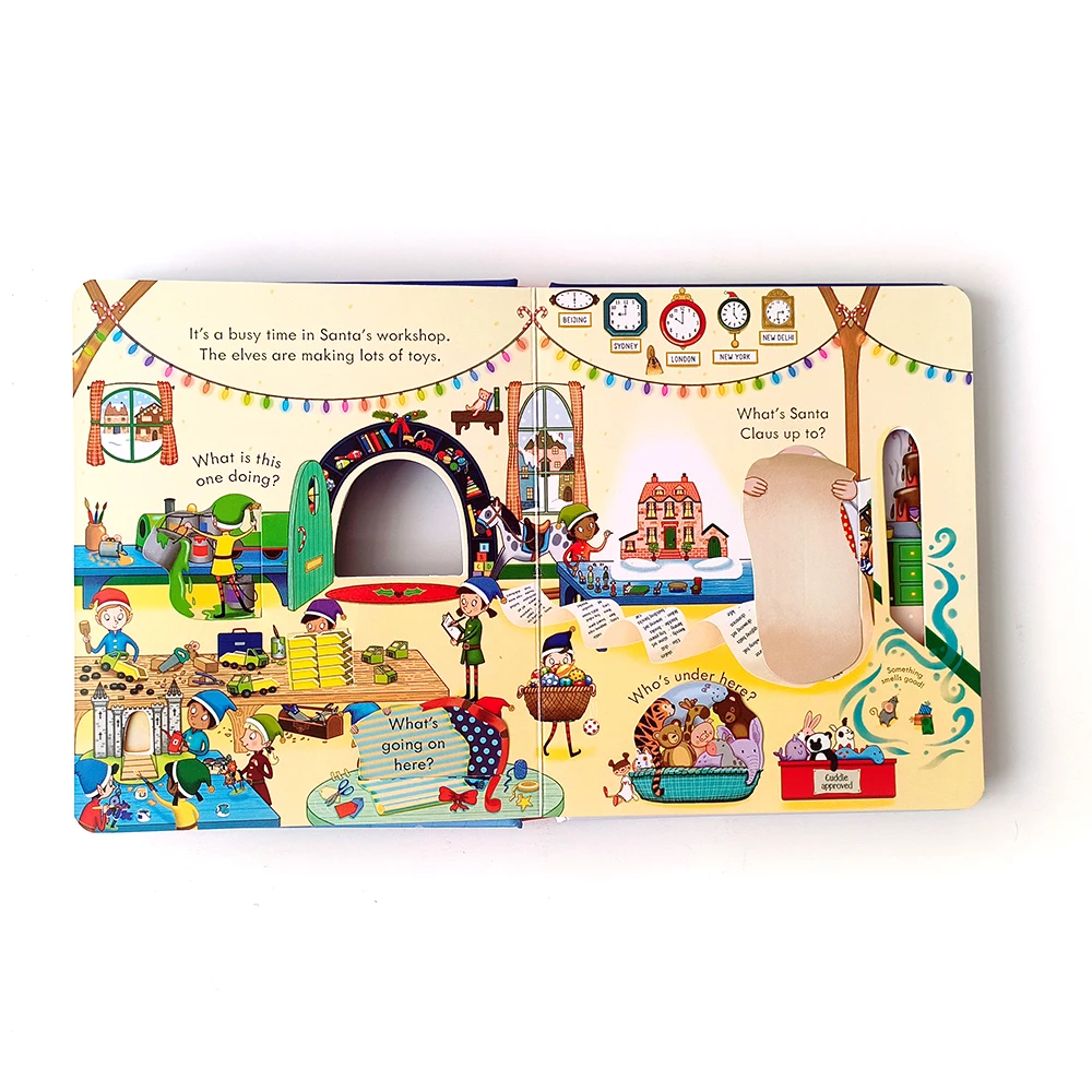 New children christmas gift boys girls games book christmas bedtime story lift the flap books printing