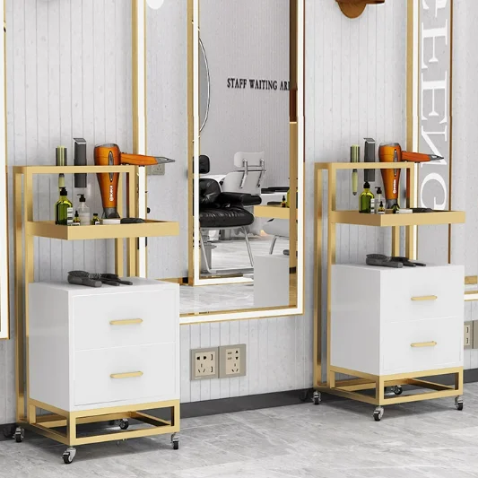 Роскошная Парикмахерская из нержавеющей стали позолоченная металлическая тележка для парикмахерской с направленными колесами