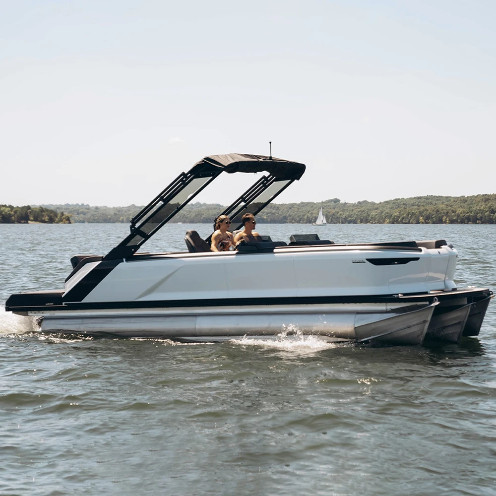 Tritoon Fiberglass RC Luxury Pontoon boat Fishing Party Sport yacht With Toilet For Sale 2023