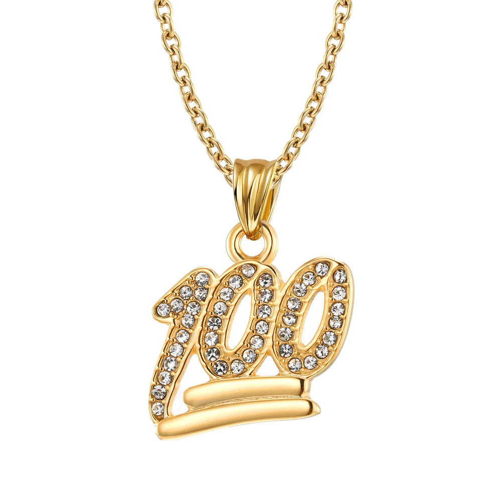 Trendy Jewelry for Teens 100 Number Charm Necklace Iced Out Custom Diamond Hip Hop Jewelry Pendant