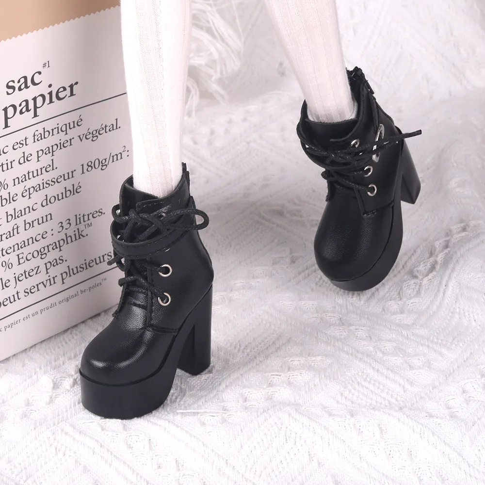 60cm Doll Black High-heeled Martin Boots 3 Points Bjd Doll Shoes Dress Up Accessories