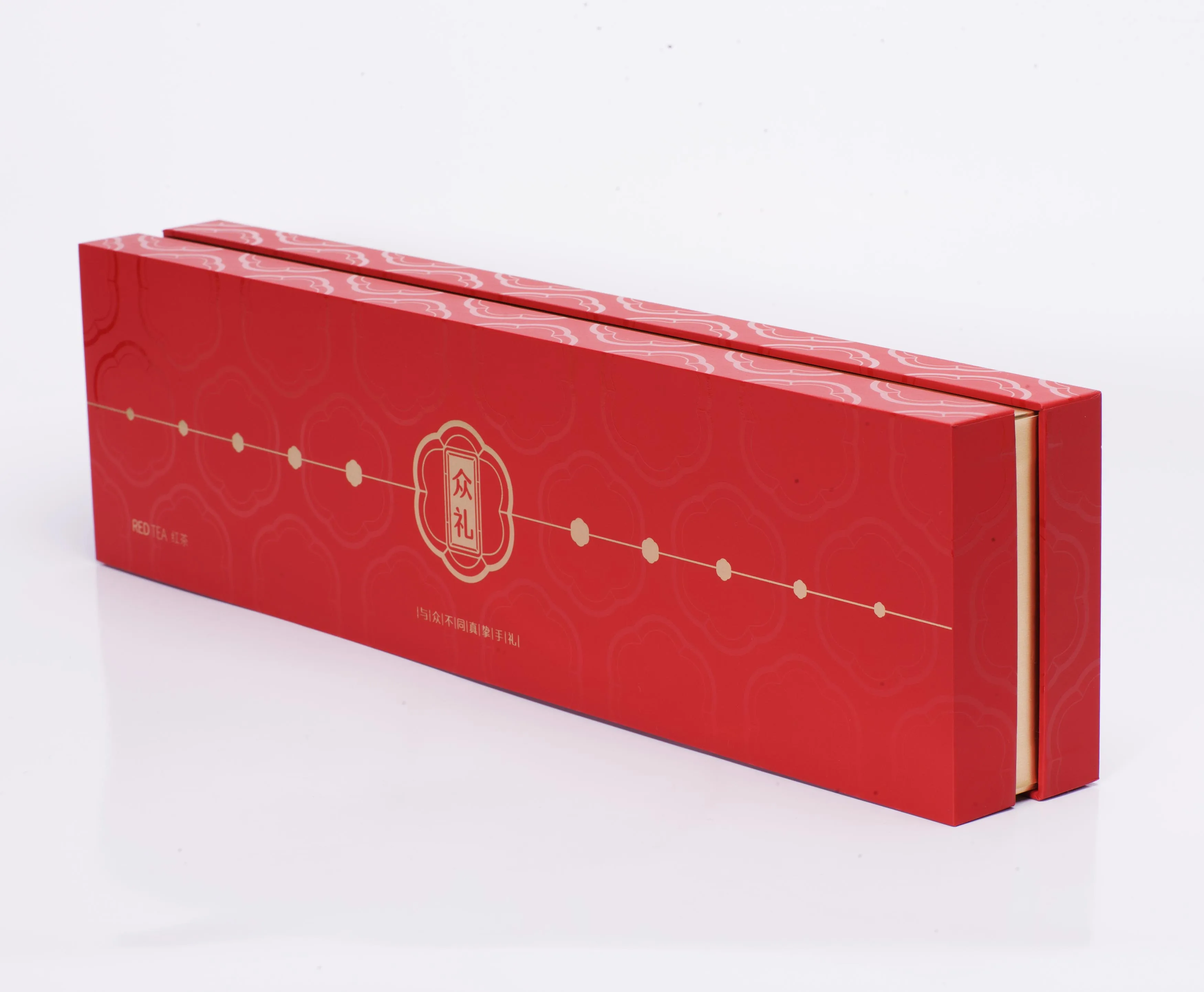 Manufacturer custom logo red luxury long and thin paper packing box embossed lid and  base gift box for honey