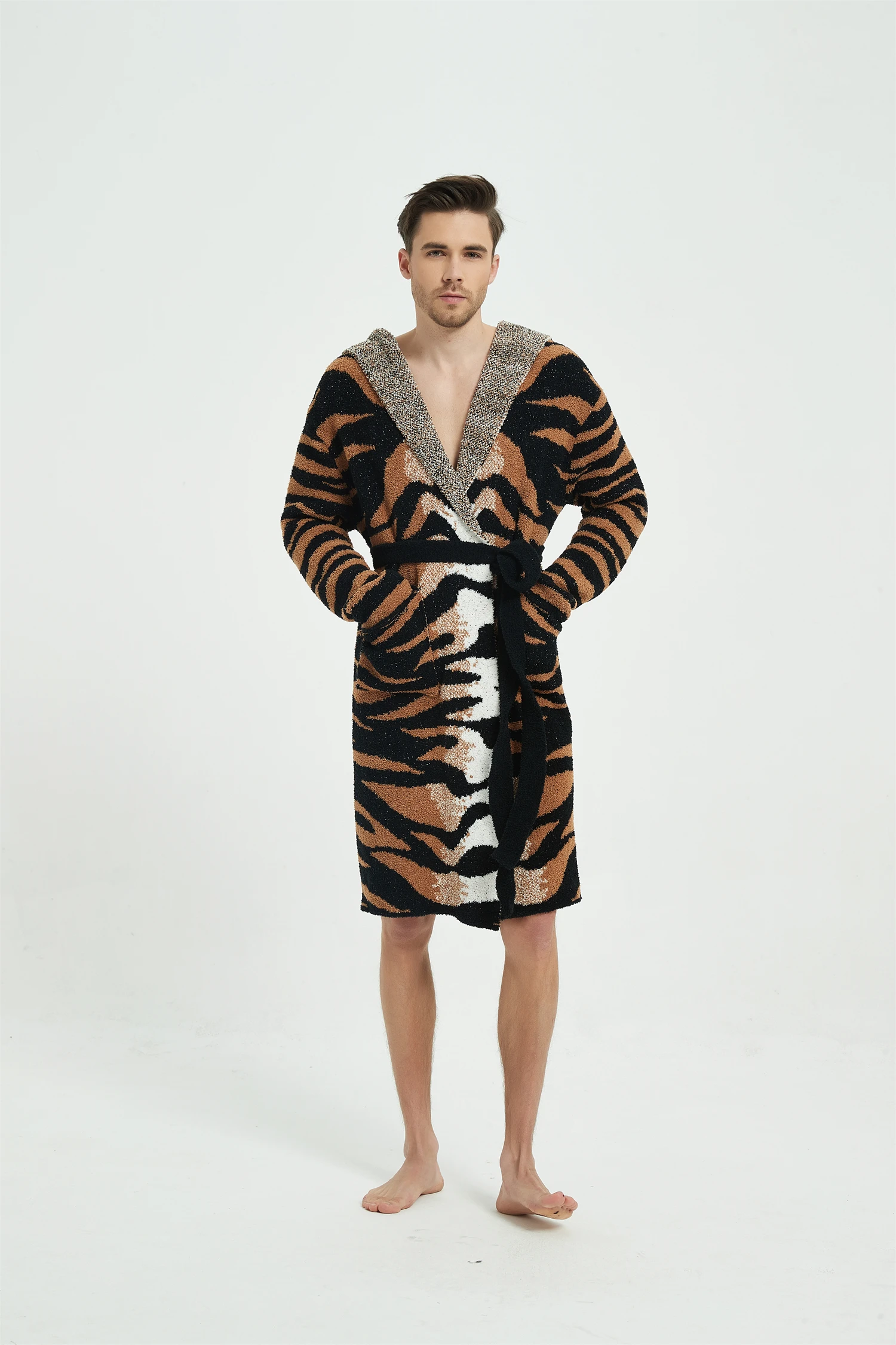 Microfiber  Robe Knitted Robe with sleeves  knitted clothes Cozy Tiger House Robe Winter Pyjamas