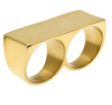 Hip-hop fashionable two-fingers wear punk style new stainless steel Unisex rings with gold sliver rings for party gifts