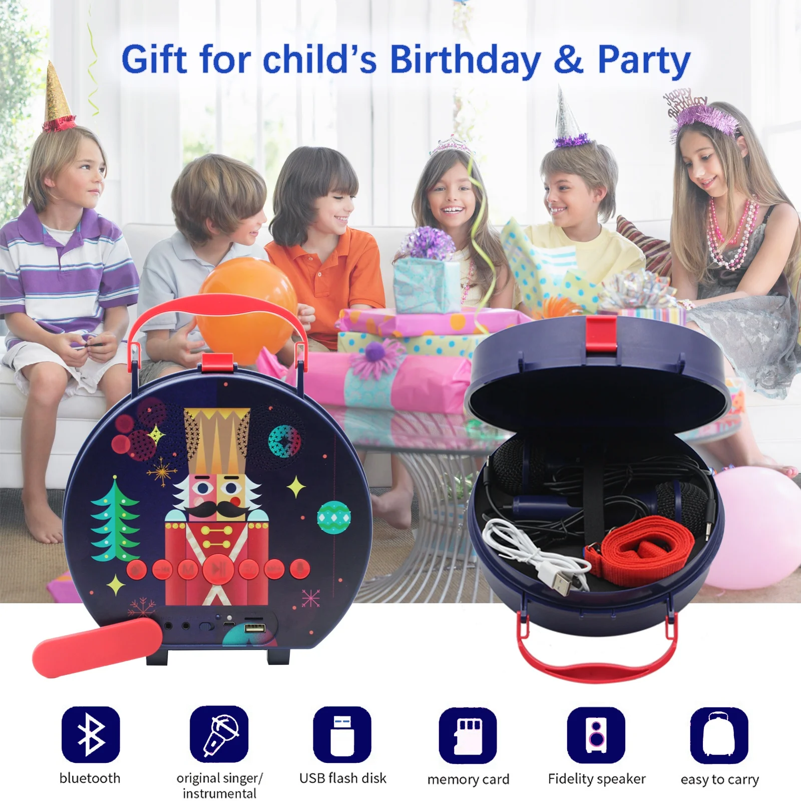 2022 New Arrival Qys-308 Kids Karaoke Singing Machine Speaker With 2 Microphones Adjustable Strap Music Singing Play Machine Set
