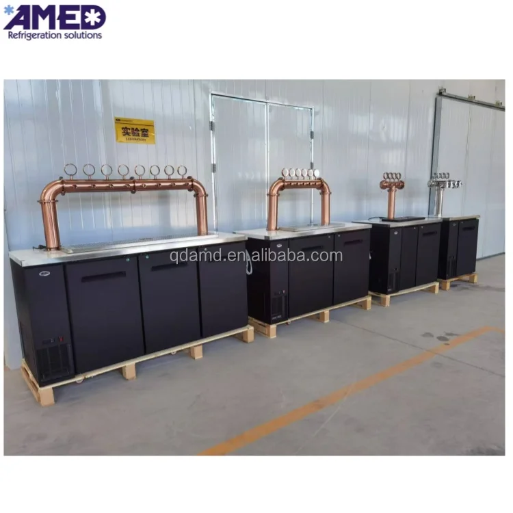 Commercial beer kegerator dispenser with bronze color beer towers
