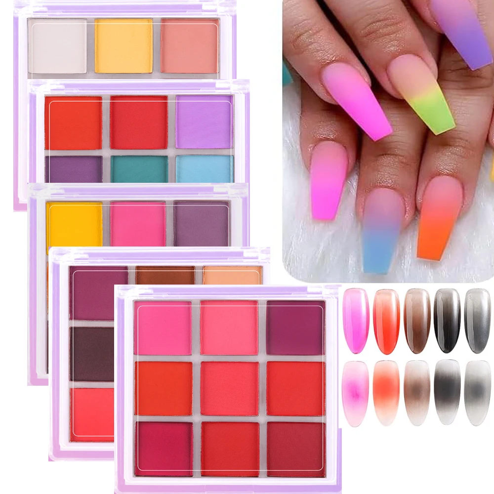 9 Colors/Box Solid Magic Mirror Powder Palette Nail Gradual Pigment Set Chrome Powder Manicure Art Accessories Eye Shadow Powder