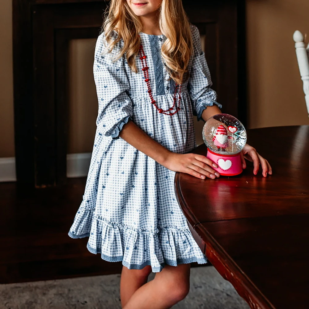 boutique wholesale Christmas new kids custom popular children printed festival ruffle dresses with long sleeves