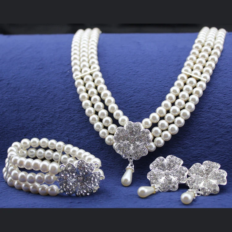 
Factory wholesale price cheap price gorgeous pearl five piece set lawn wedding jewelry Set 