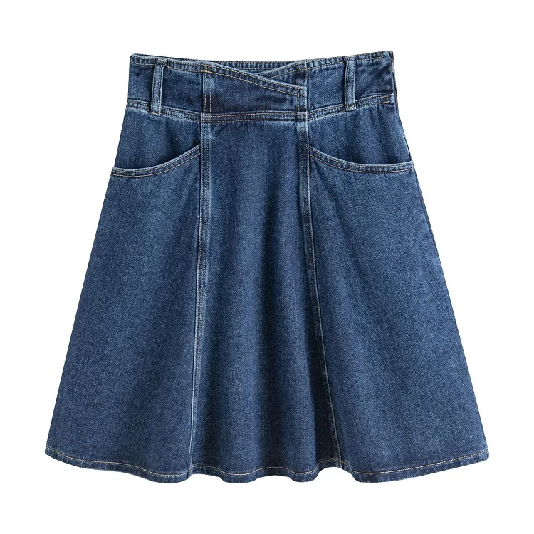 Summer 2022 new A-line short denim skirts for women ladies high waist pleated jeans mini skirt