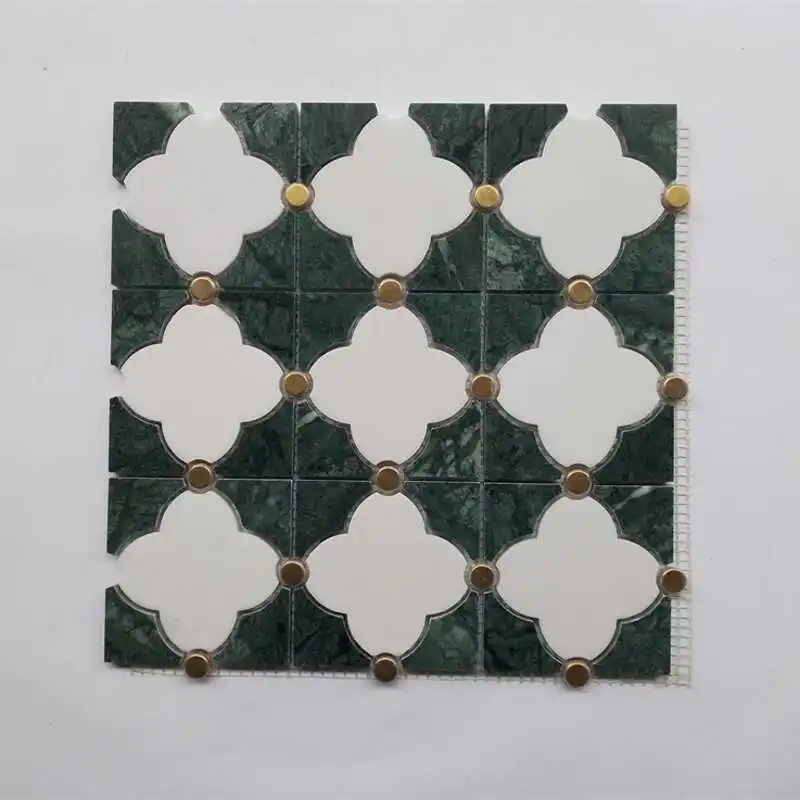 Customized marble mosaic tile parquet waterjet marble stone mosaic thossos white with grey green bath tiles wall cladding floor
