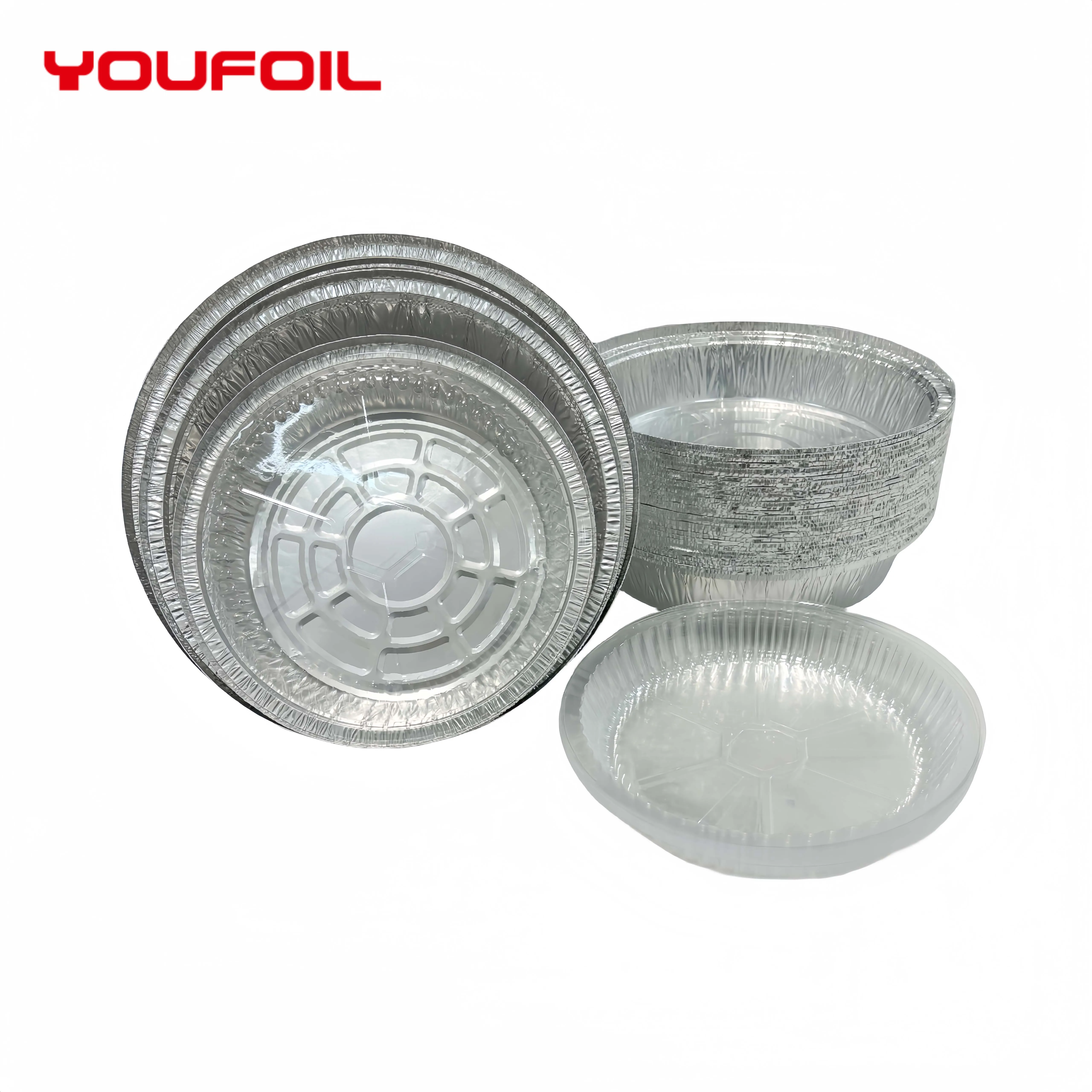 US009 8 Inch Heavy Duty Round Aluminum Foil Dish Disposable Aluminium Frying Foil Dishes with Lids For baking Food