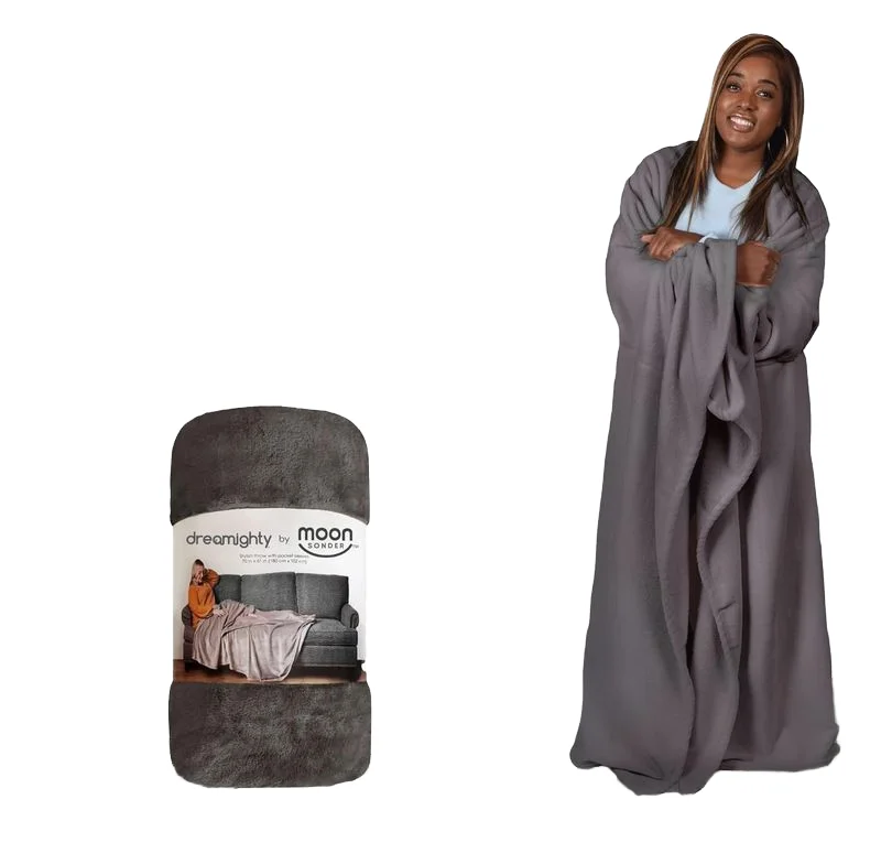 Cape and Cozy Throw Blanket Plush Flannel Fleece Oversized Wearable Hug Sleep Blanket TV Blanket with Sleeves
