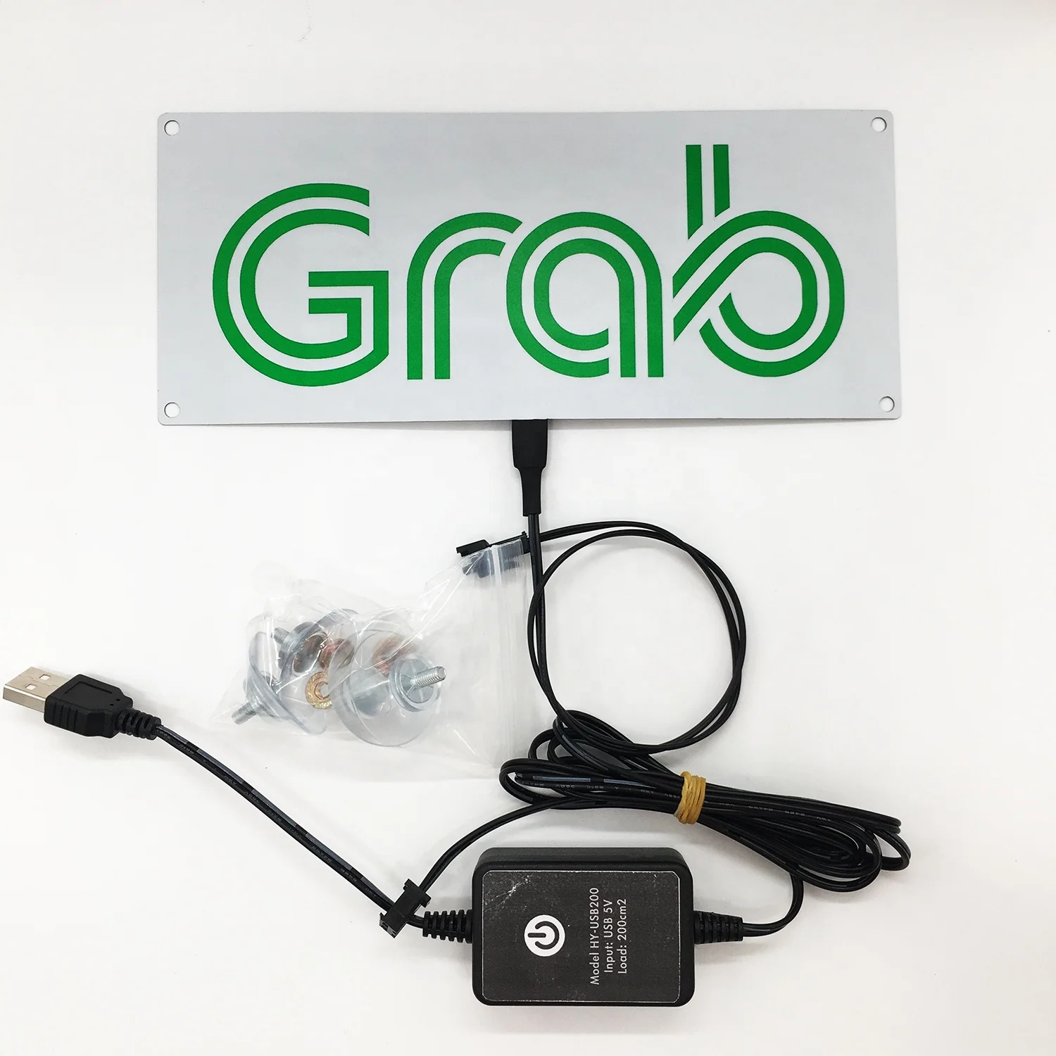 Grab Sign Glow LED Light Logo Decal Stickers with 4  Suction Cup removable for Rideshare