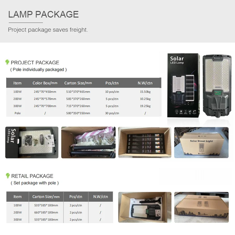 100W 200W 300W New Integrated Solar Energy Street Lights With Pole For Sales Public Yard Lighting Lamp