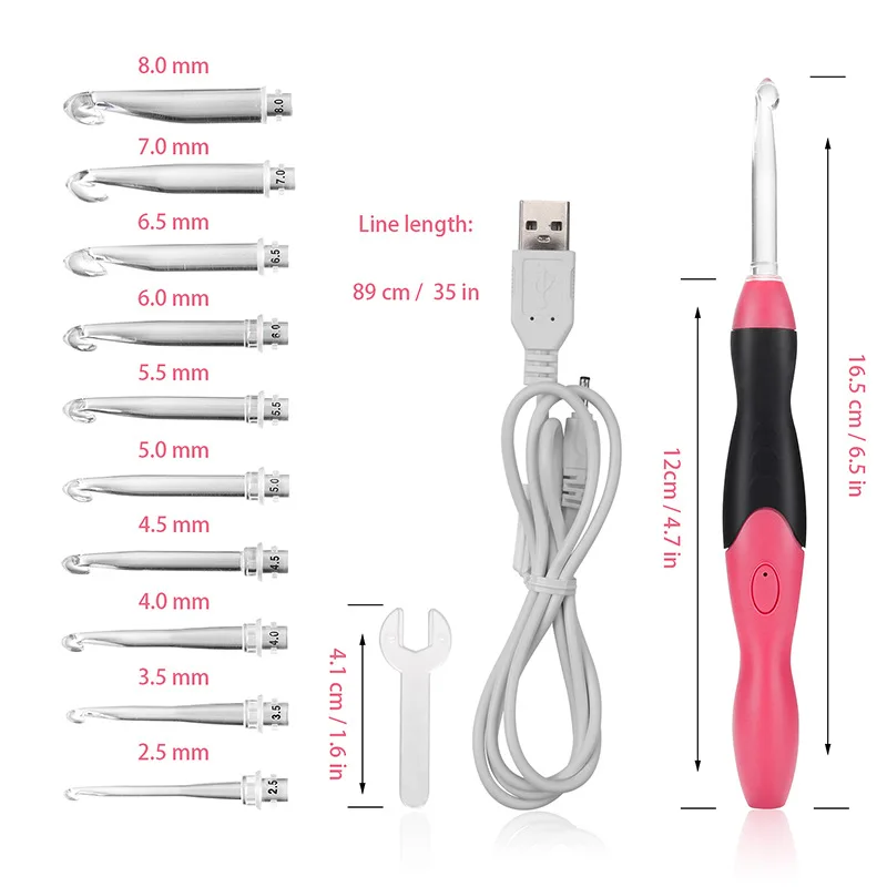 crochet hook Set with light with 10pcs 2.5~8mm replaceable crochet hooks usb LED Crochet kits