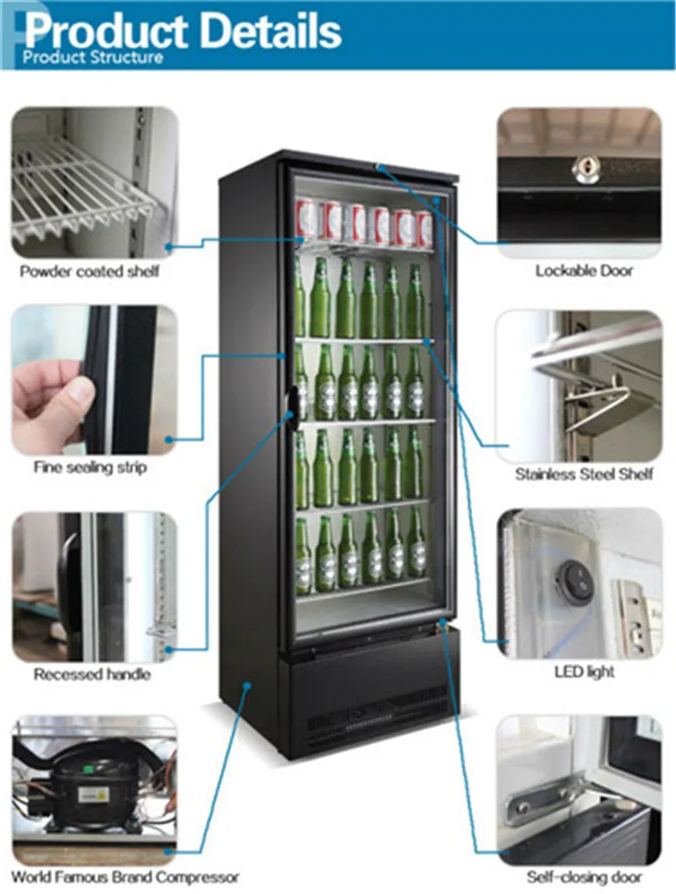 wholesale commercial beer cooler showcase fridge 293L WEILI Brand Upright commercial supermarket refrigerators
