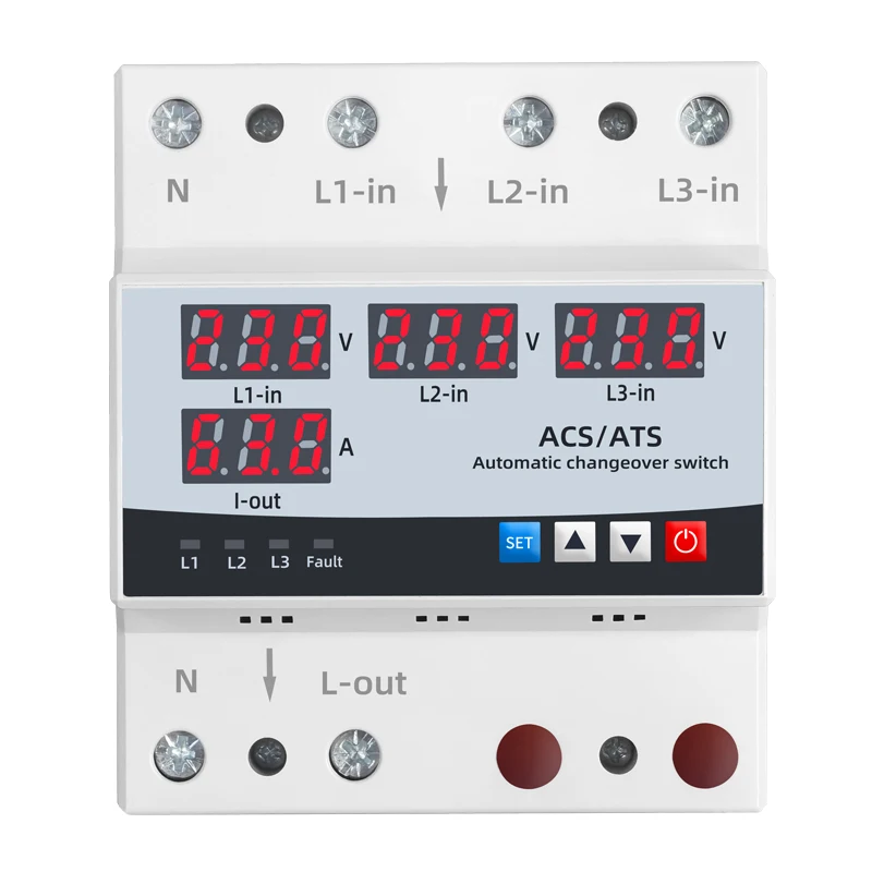 DDGQY-63ATSF 110V 3 Phase to Single Phase Power Surge Adjustable Electric Voltage Relay Protector Three Auto Phase Selector