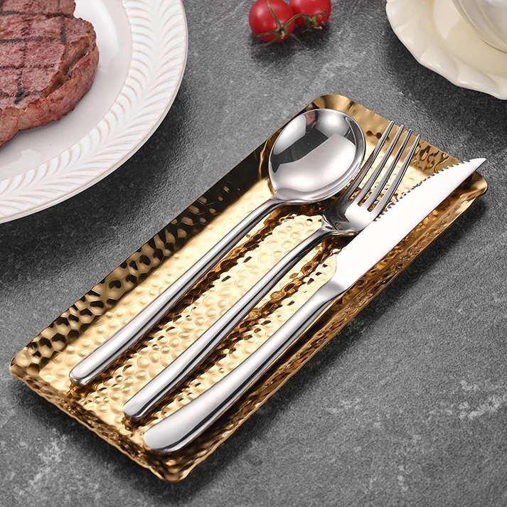 Multi-purpose Stainless Steel Hammered Dessert Tray Serving Plate Decorative Tray Cosmetics Organizer Serving Storage Tray