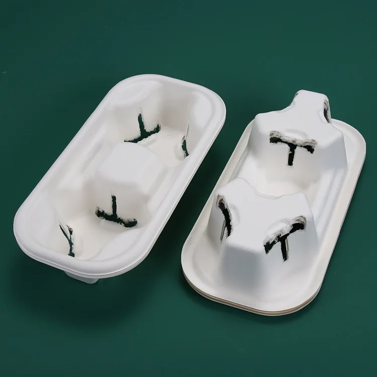 
Takeaway Disposable Drink Pulp Mould 2PCS Biodegradable Paper Coffee Cup Holder Tray 