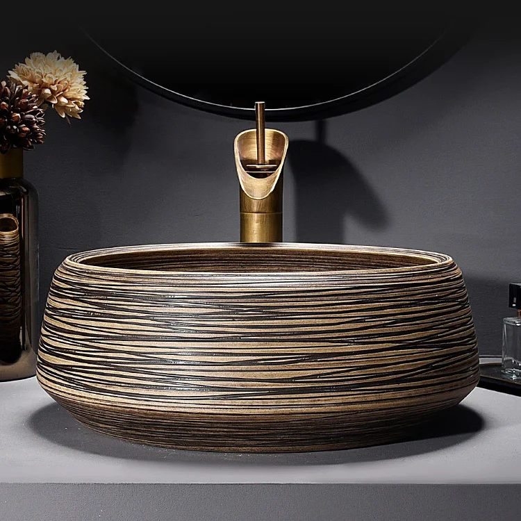 YINGJIE Wholesale Jingdezhen Handmade Black Color Ceramic Artistic Bathroom Basin For Home And Garden