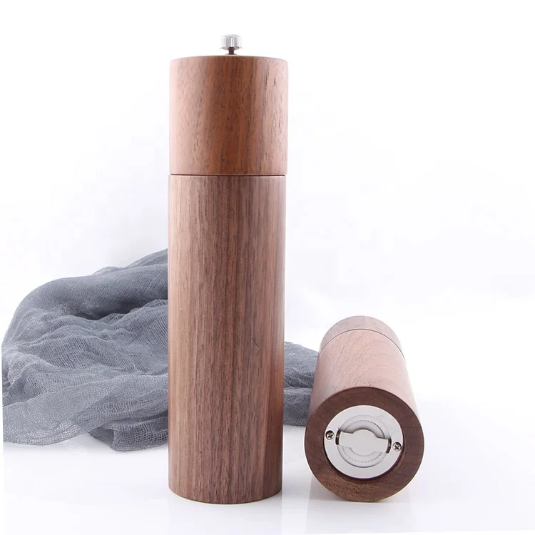 Walnut Wood Pepper Grinder Set Refillable With Tray, Customized Material, Size and Shape Same Acacia Wood Salt and Pepper Mill