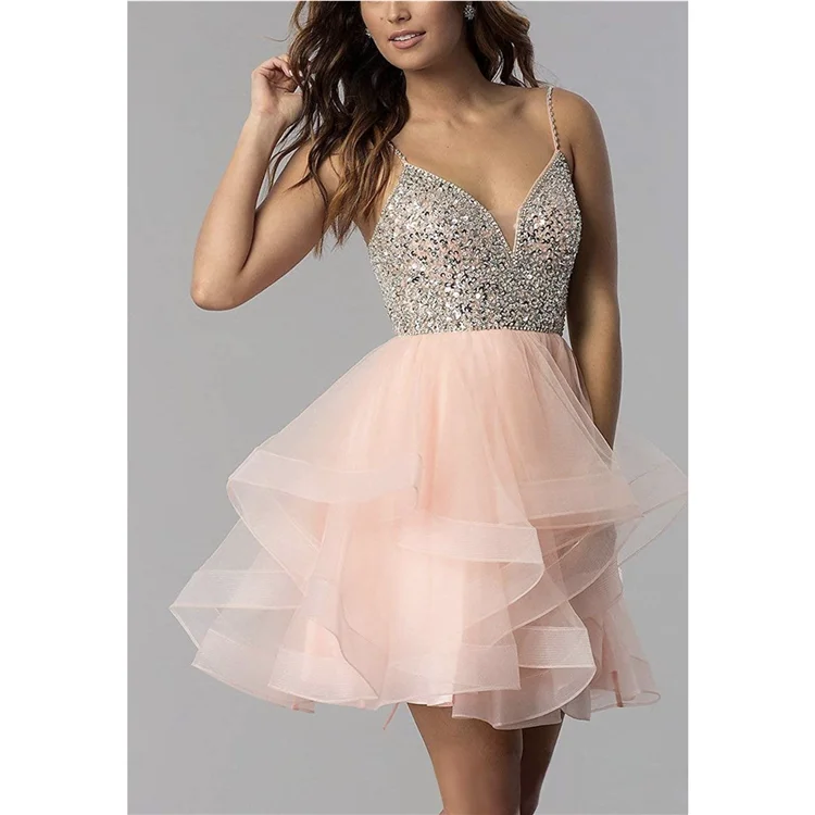 
2020 wholesale sequined lace sexy summer short cocktail party prom dresses for girls 