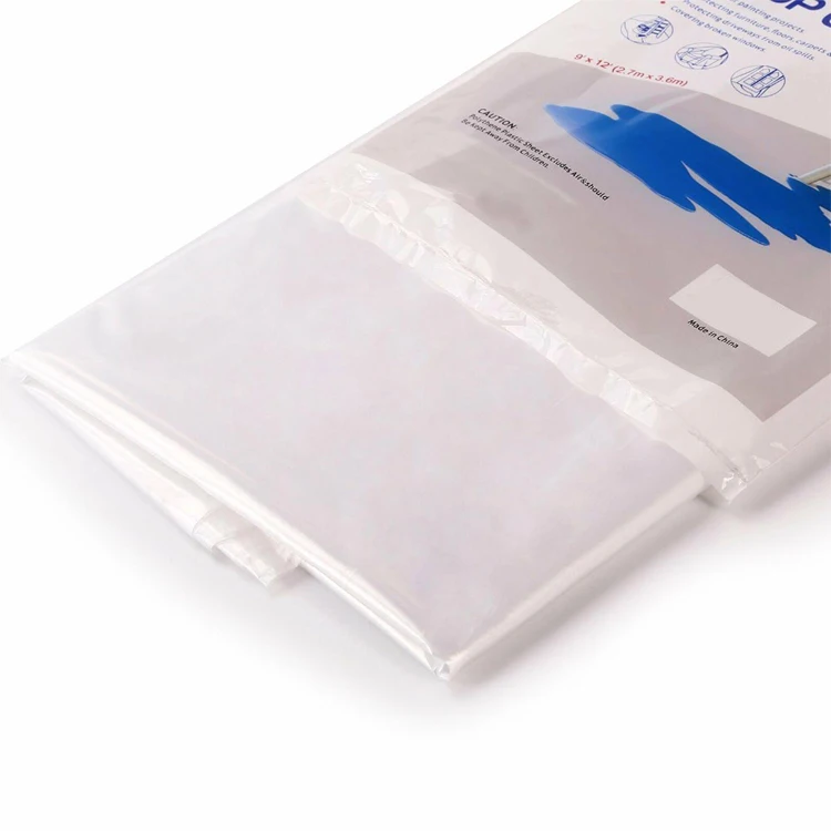 9*12 feet Clear High Density Poly Plastic Sheeting Heavy Duty Drop Sheet for Decorating