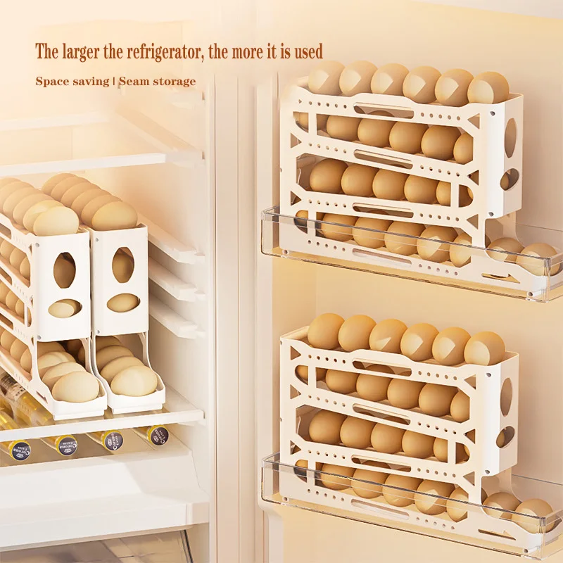 Automatic Rolling Egg Storage Box Baby Level Egg Rack for Refrigerator Side Door Plastic Bin for Egg Preservation & Storage