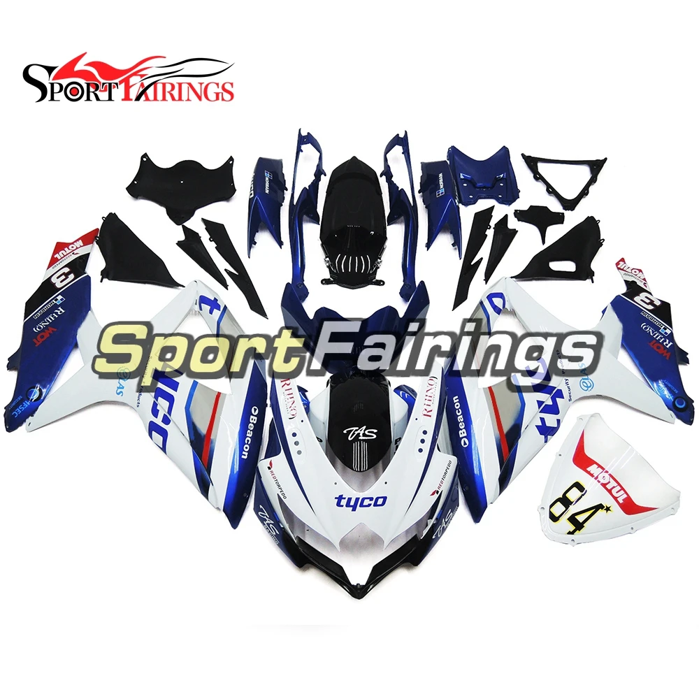 Обтекатели для мотоциклов подходят Suzuki GSXR600 GSXR750 K8 2008 2009 2010 GSXR600/750 08 09 10 корпус из АБС-пластика синий белый