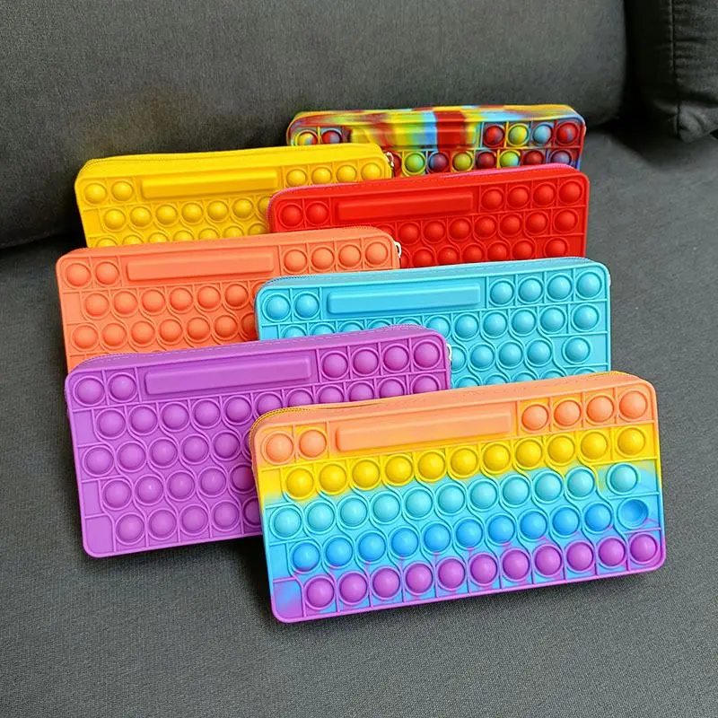 Amazon Hot Sale Stress Relief Sensory Big Silicone Pops Pencil Case New Pop Push Bubble  Pencils Pouch Squeeze Fidget Bags