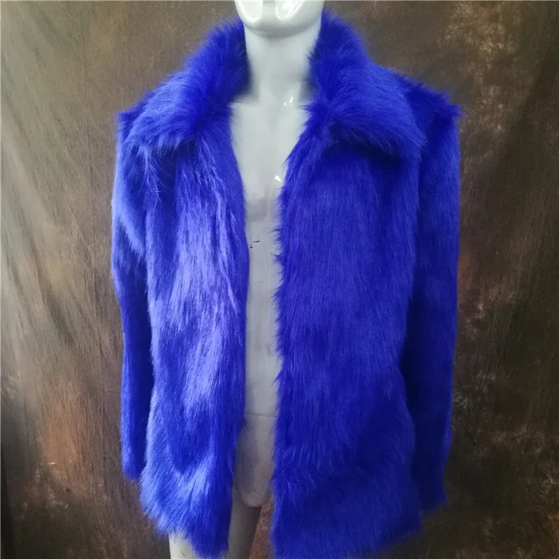 Men Fuzzy Solid Black Faux Fur Jacket Warm Plain White Grey Fuchsia Winter Fox Fur Coat