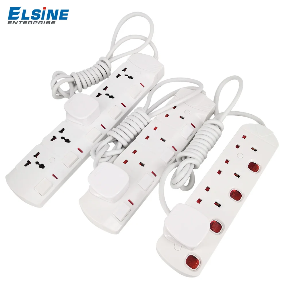 4 way UK type extension cables socket with individual switches light 13A 250V