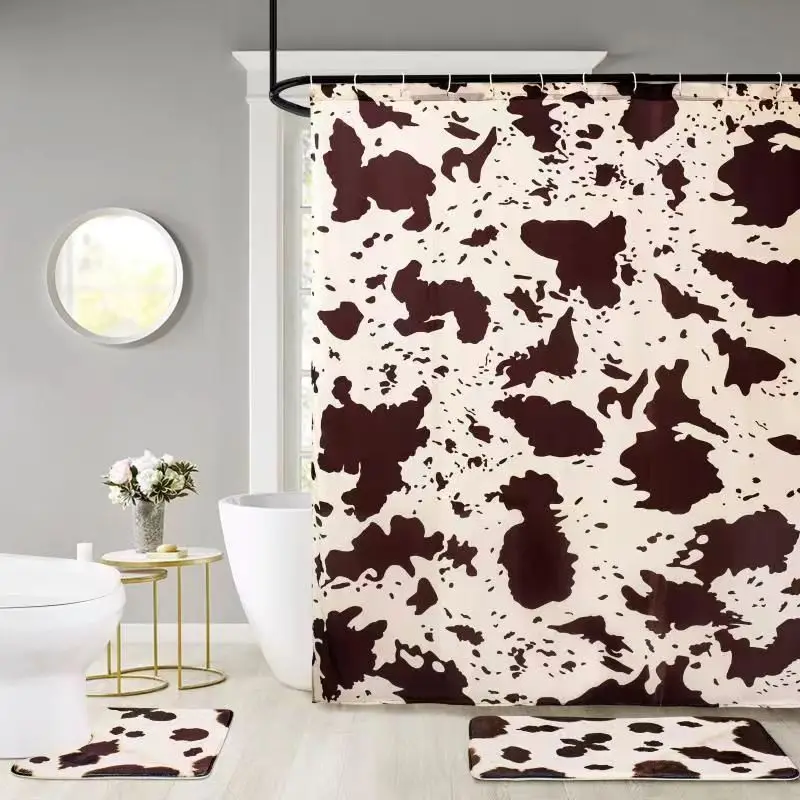 Prints Waterproof Polyester Cow Bathroom Shower Curtain with 12 Hooks Decor