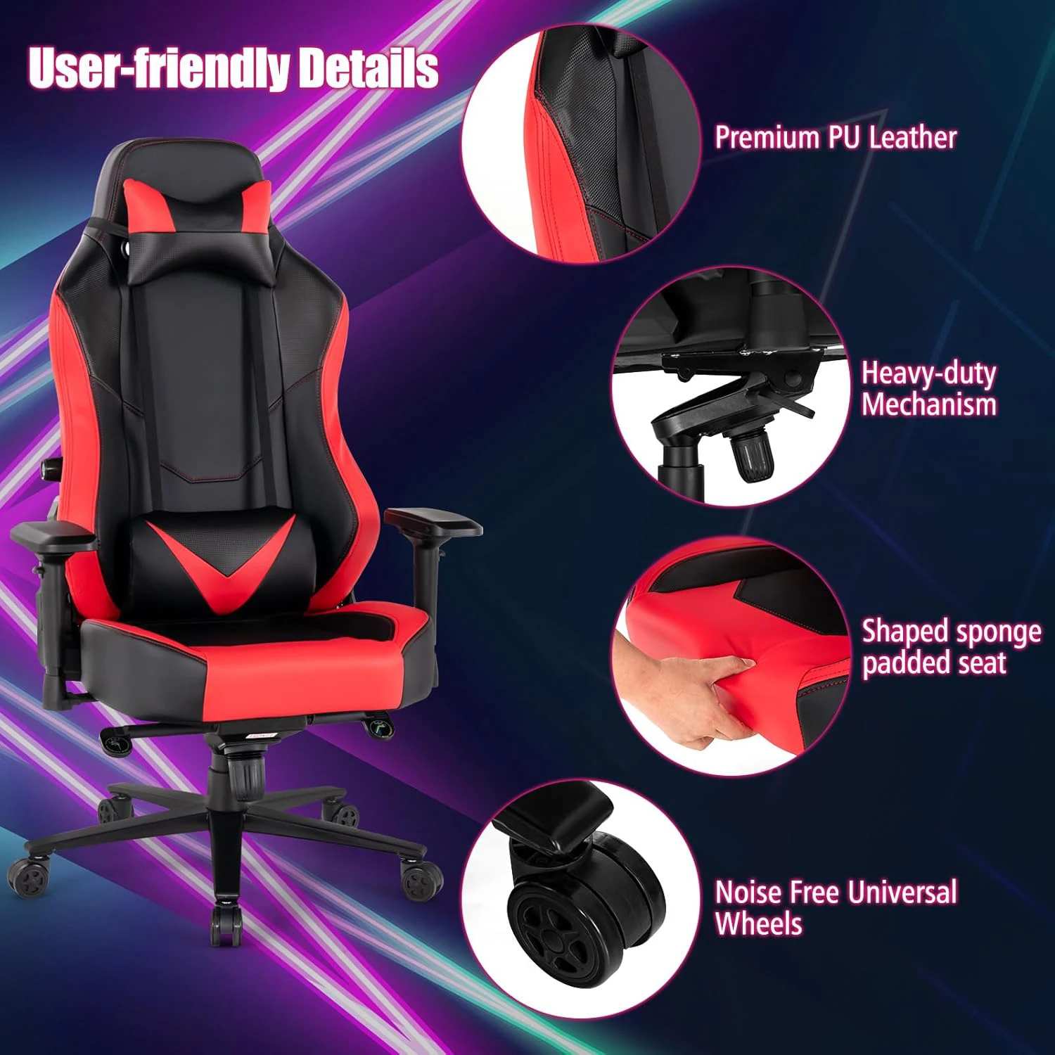 3-in-1 PC Gaming Headset Stand Free Gaming Chair Big Tall Fat Widen Cushions Computer Racing Chairs with Heavy Duty Steel Base
