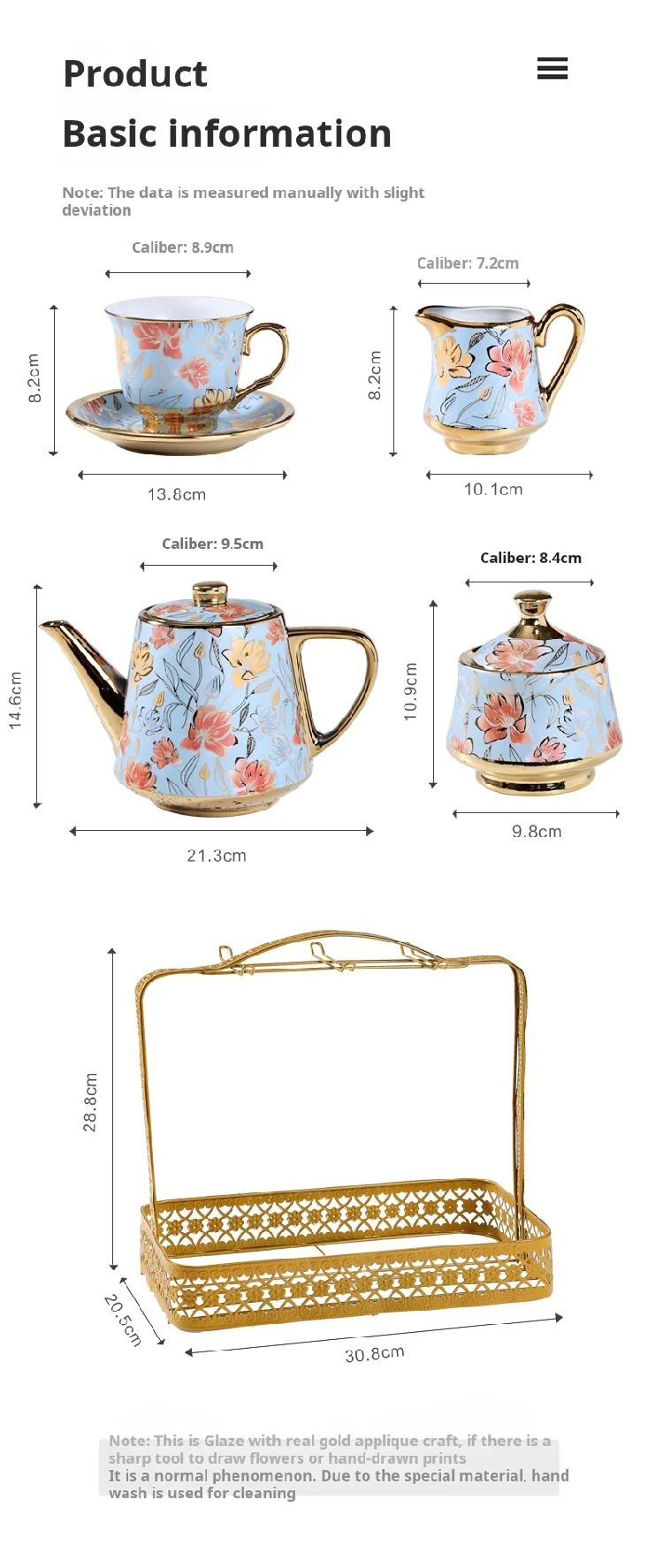 Europeanstyle tea cup set luxury Ceramic Coffee cups Tea pots Set 17Piece Gold Plated Wedding Gift