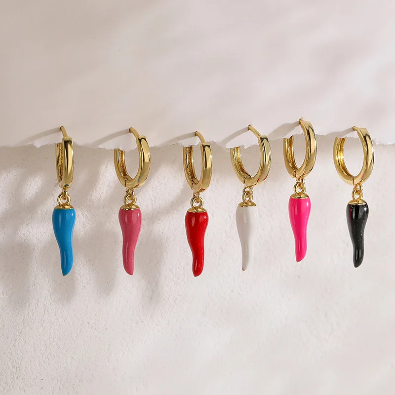 Popular Gold Plated chili Pepper Earring Stainless Steel White Black Blue Red Tiny Chilli Earrings