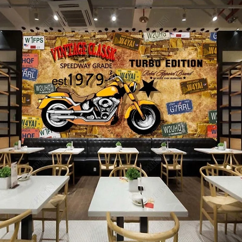 Retro motorcycle background poster wall adhesive wallpaper for bar